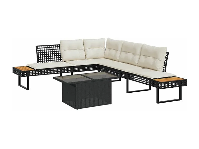 Salon de jardin avec coussins 2pcs noir résine tressée et verre