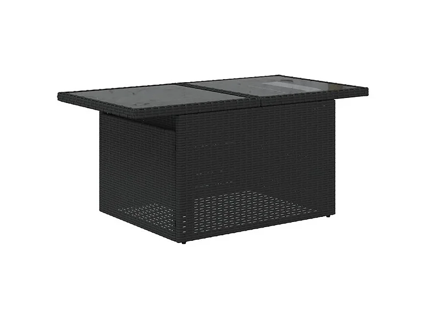 Salon de jardin avec coussins 2pcs noir résine tressée et verre