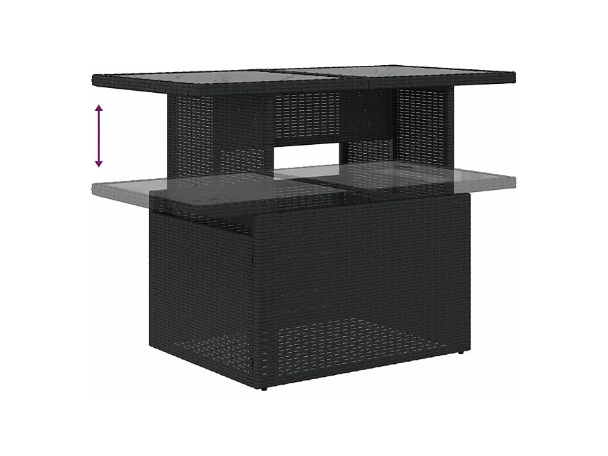 Salon de jardin avec coussins 2pcs noir résine tressée et verre