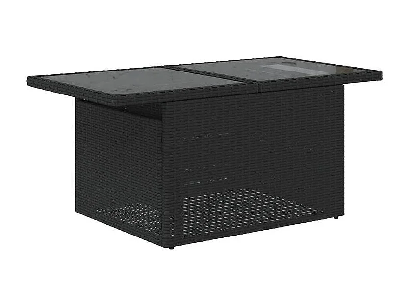 Salon de jardin avec coussins 2pcs noir résine tressée et verre