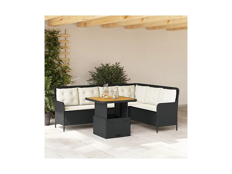 Canapés de jardin 2 pcs avec coussins Noir Résine tressée