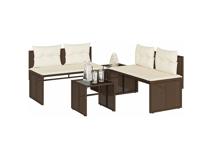 Salon de jardin 4 pcs avec coussins marron résine tressée