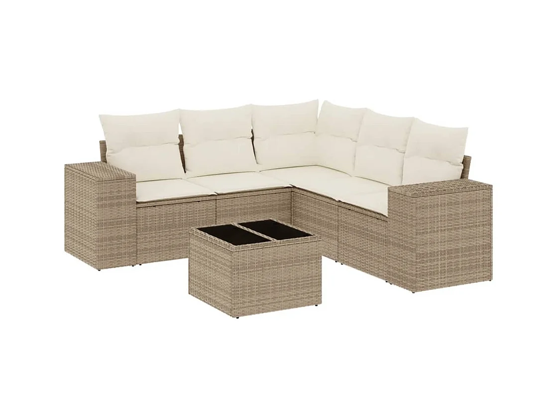 Salon de jardin avec coussins 6 pcs beige résine tressée