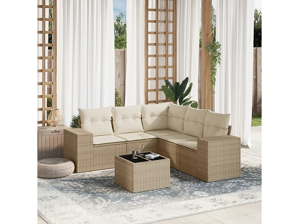 Salon de jardin avec coussins 6 pcs beige résine tressée