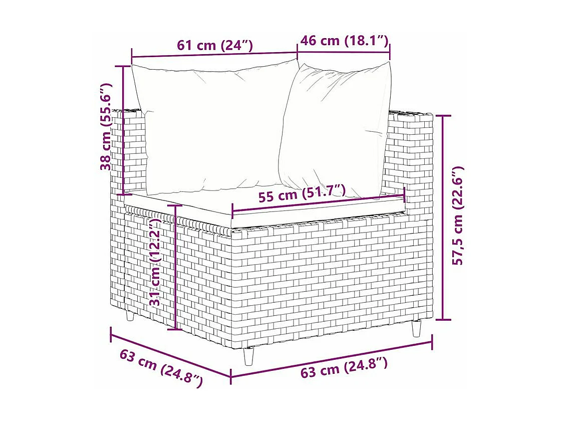 Salon de jardin 4 pcs avec coussins Gris Résine tressée