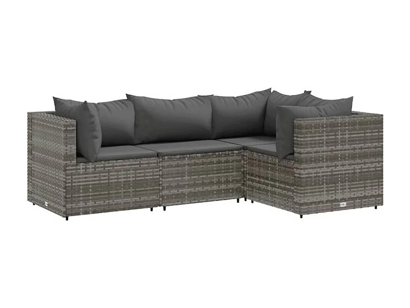 Salon de jardin 4 pcs avec coussins Gris Résine tressée