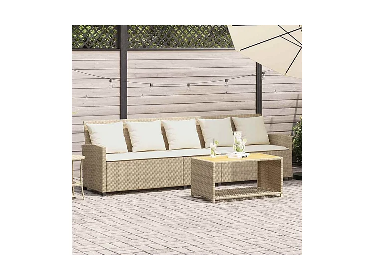 Canapé de jardin avec coussins 5 places beige résine tressée