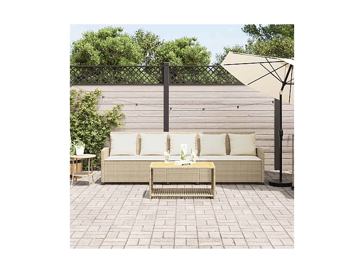 Canapé de jardin avec coussins 5 places beige résine tressée