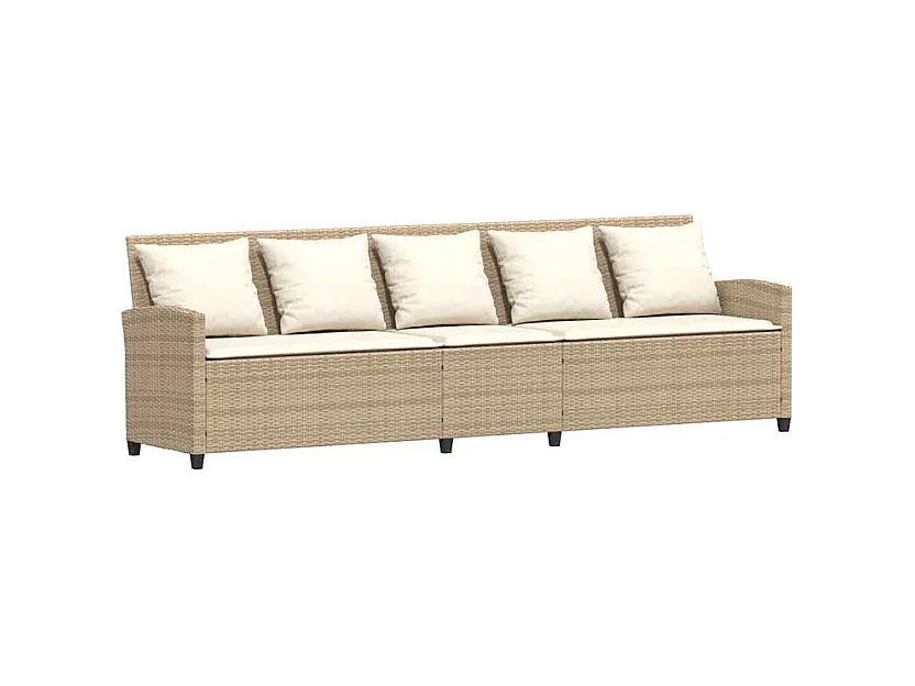 Canapé de jardin avec coussins 5 places beige résine tressée