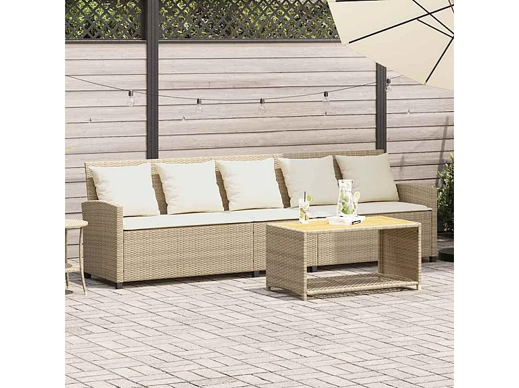 Canapé de jardin avec coussins 5 places beige résine tressée