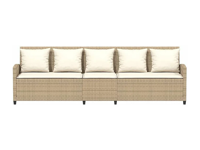 Canapé de jardin avec coussins 5 places beige résine tressée