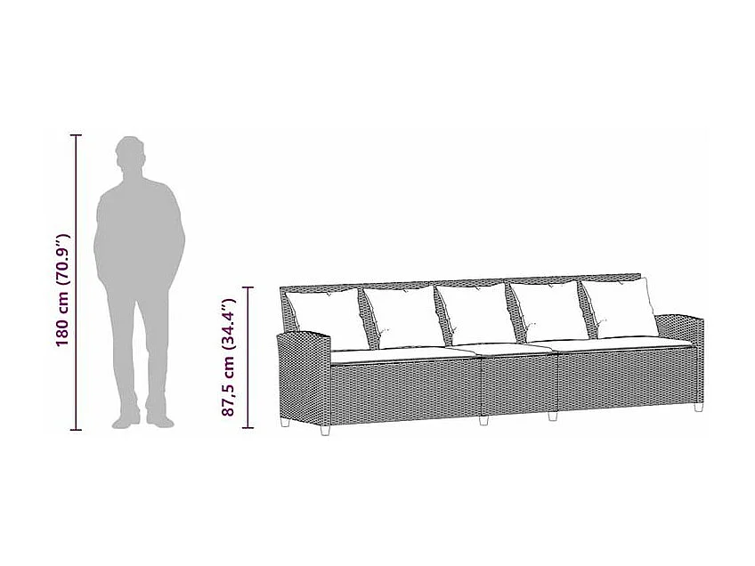 Canapé de jardin avec coussins 5 places beige résine tressée