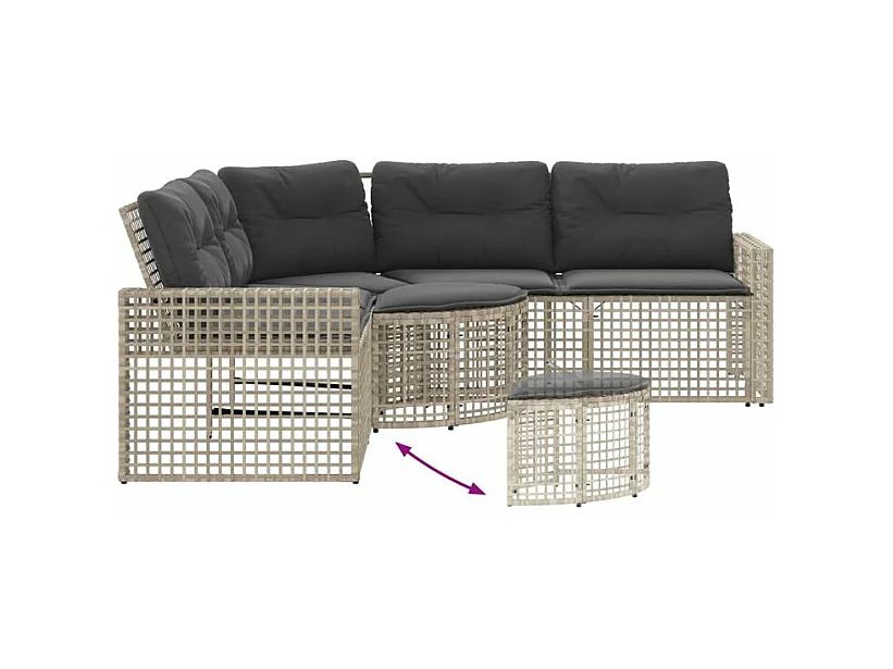 Canapé de jardin et coussins et repose-pied en forme de L rotin