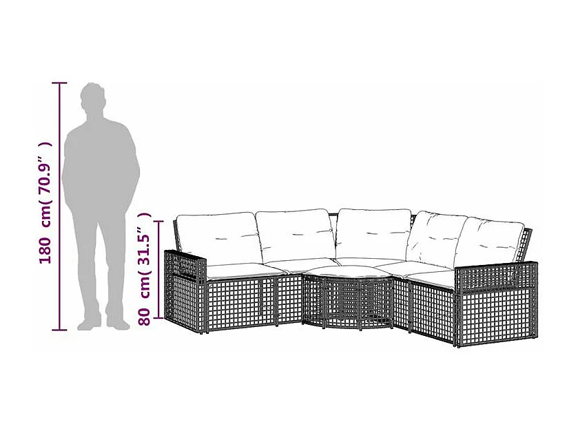Canapé de jardin et coussins et repose-pied en forme de L rotin