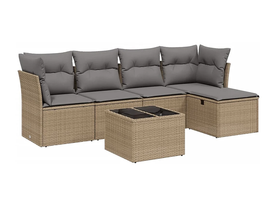 Salon de jardin avec coussins 6pcs mélange beige résine tressée