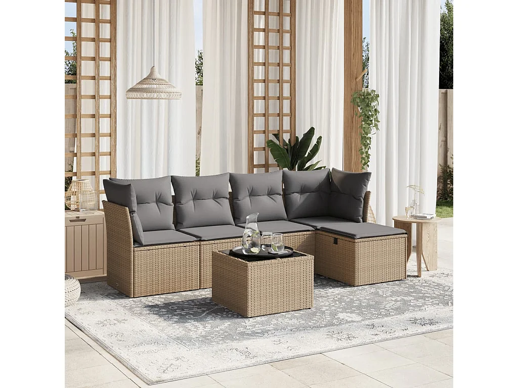 Salon de jardin avec coussins 6pcs mélange beige résine tressée