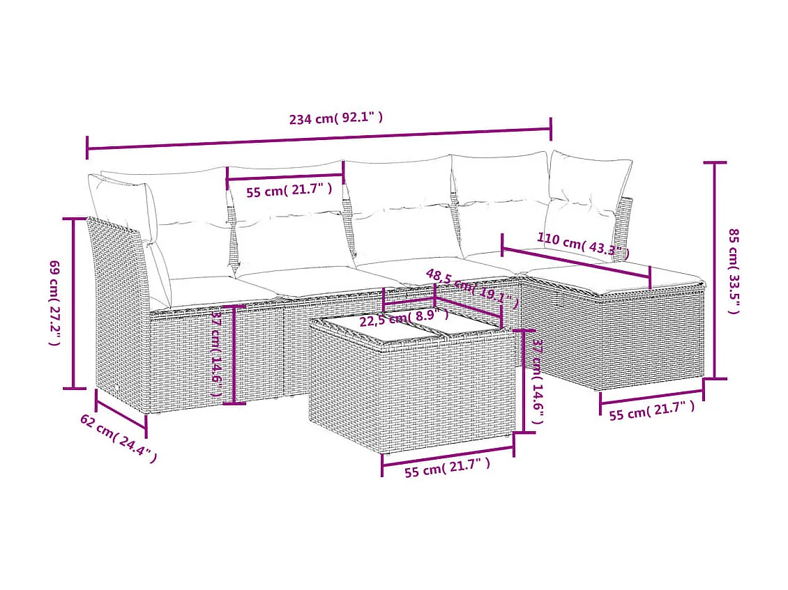 Salon de jardin avec coussins 6pcs mélange beige résine tressée
