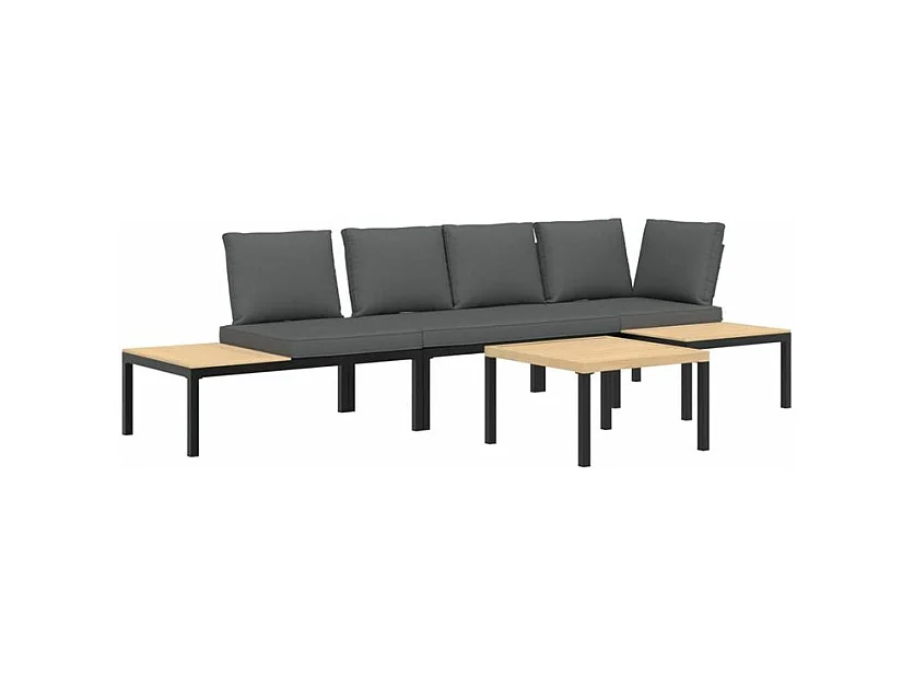 Salon de jardin 4 pcs avec coussins noir aluminium