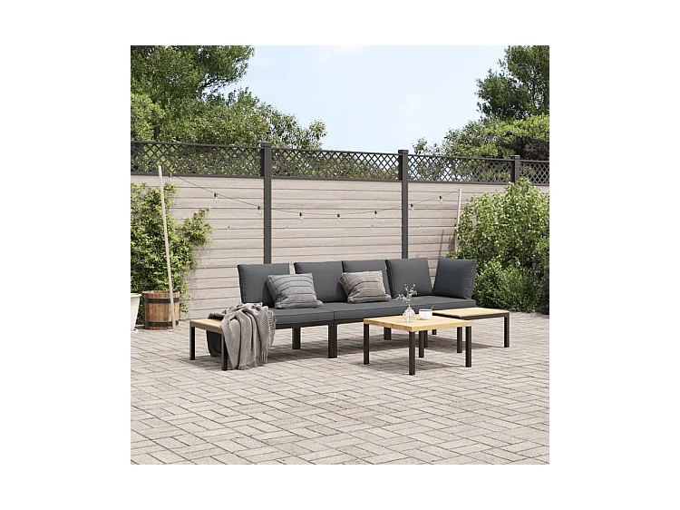 Salon de jardin 4 pcs avec coussins noir aluminium