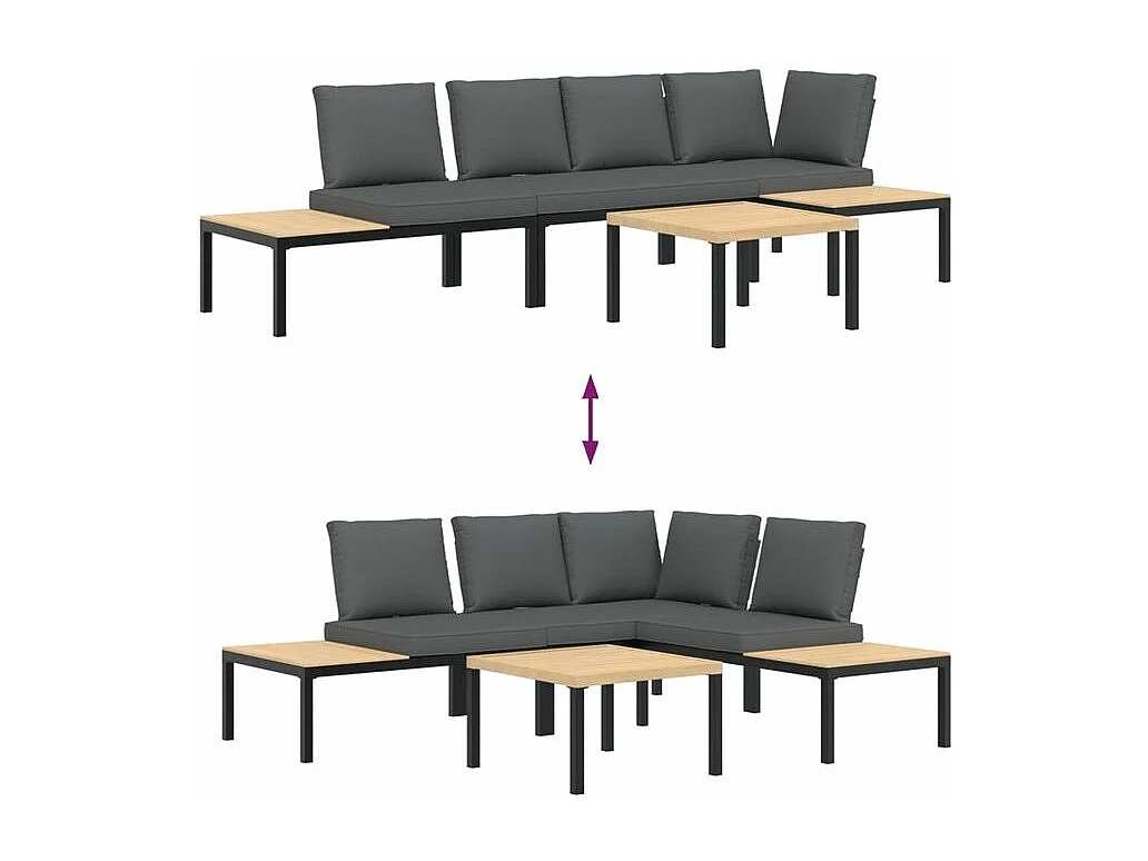 Salon de jardin 4 pcs avec coussins noir aluminium