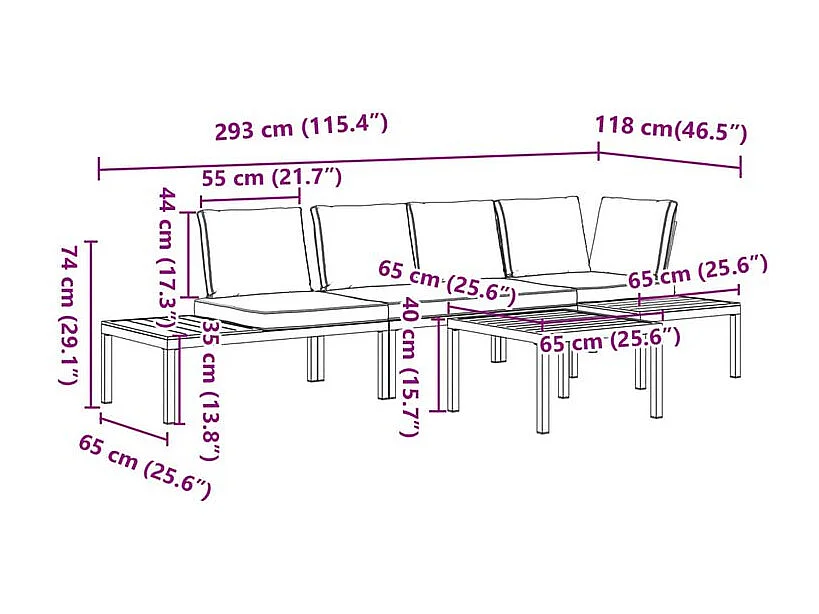 Salon de jardin 4 pcs avec coussins noir aluminium