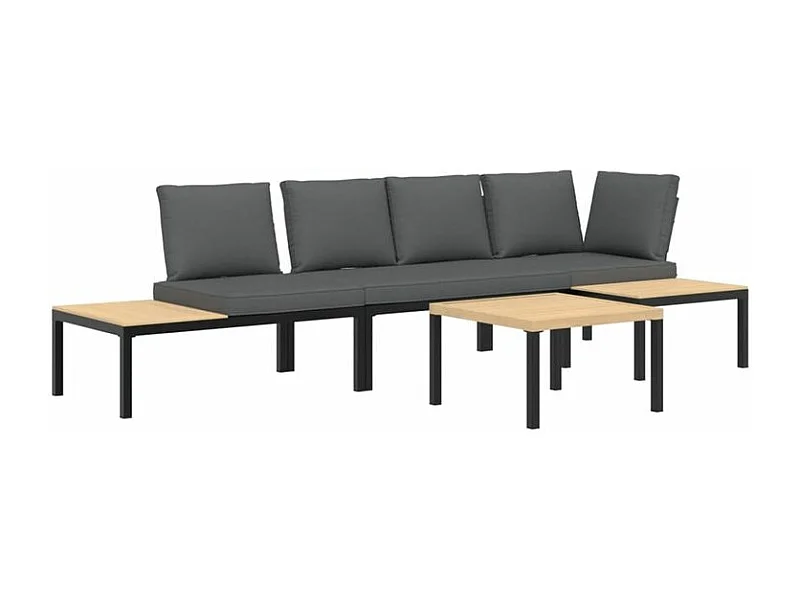 Salon de jardin 4 pcs avec coussins noir aluminium