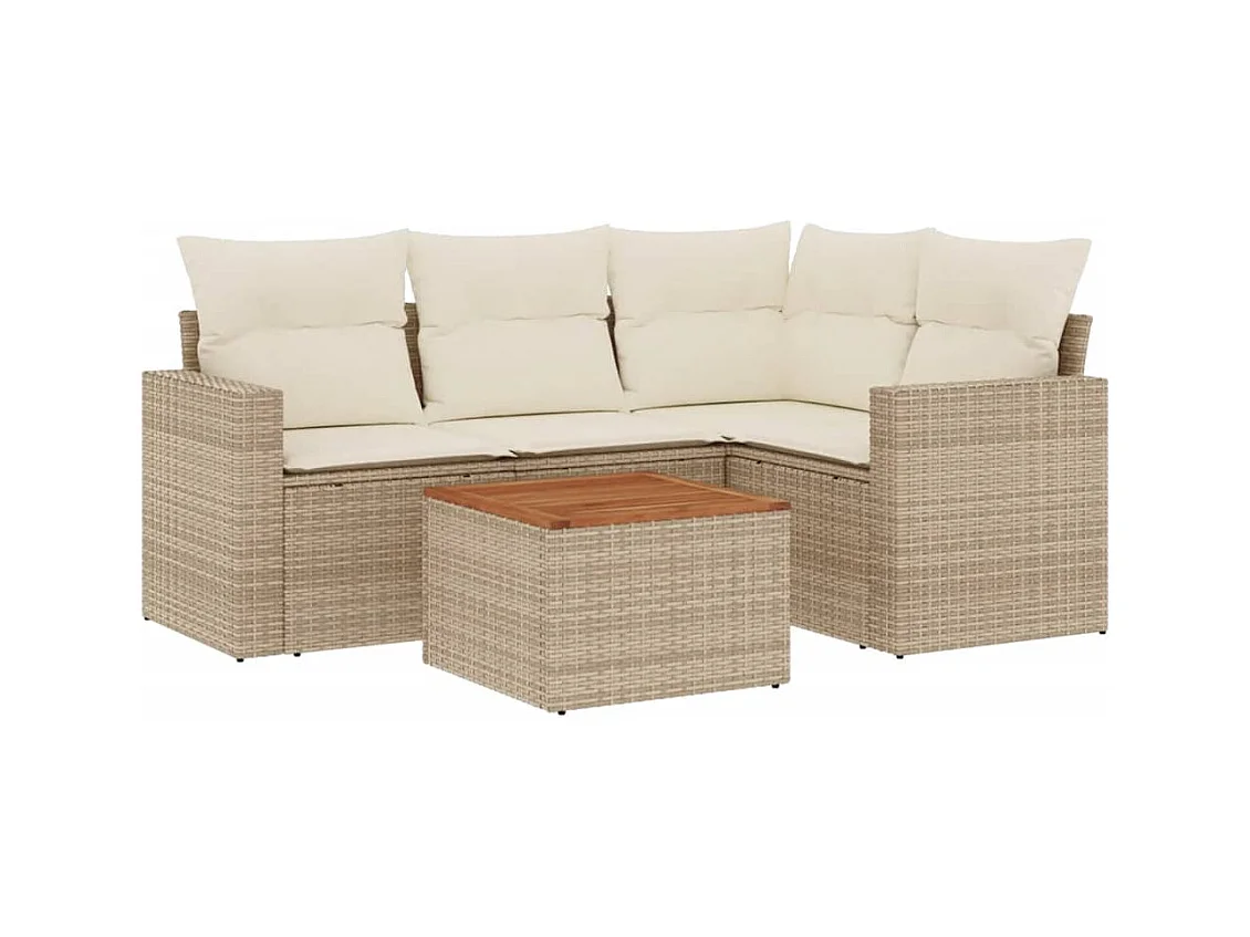 Salon de jardin avec coussins 5 pcs beige résine tressée