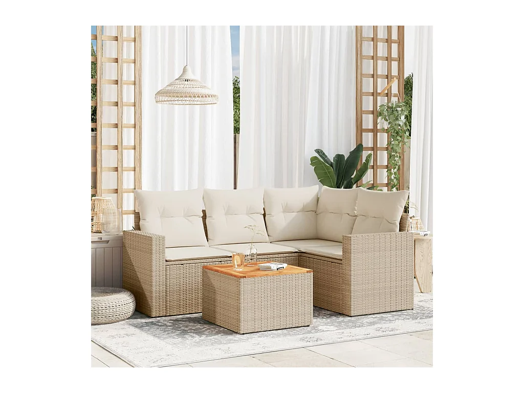 Salon de jardin avec coussins 5 pcs beige résine tressée