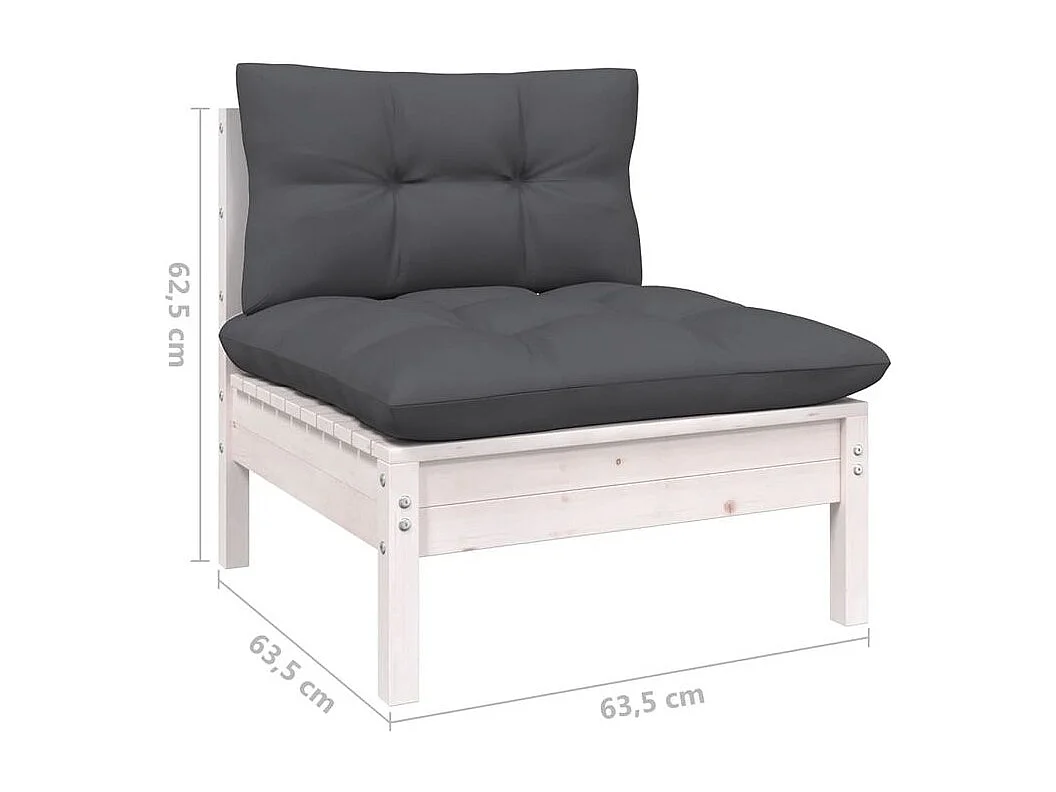 Salon de jardin 8 pcs avec coussins blanc bois de pin solide