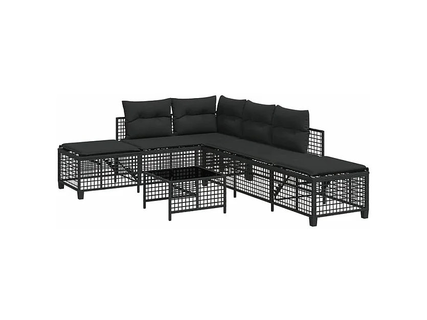 Salon de jardin d'angle 3 pcs avec coussins noir résine tressée