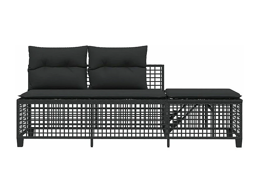 Salon de jardin d'angle 3 pcs avec coussins noir résine tressée