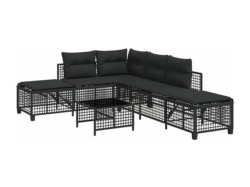 Salon de jardin d'angle 3 pcs avec coussins noir résine tressée