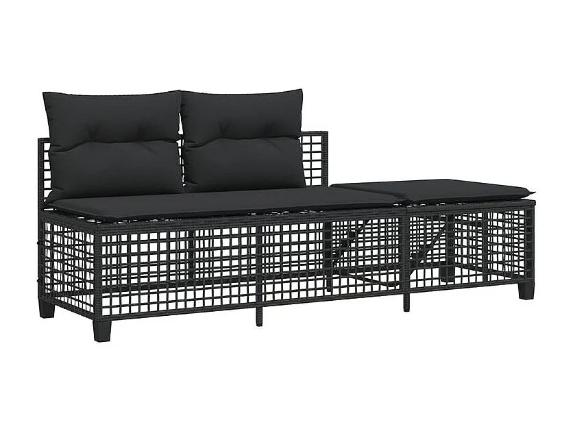 Salon de jardin d'angle 3 pcs avec coussins noir résine tressée