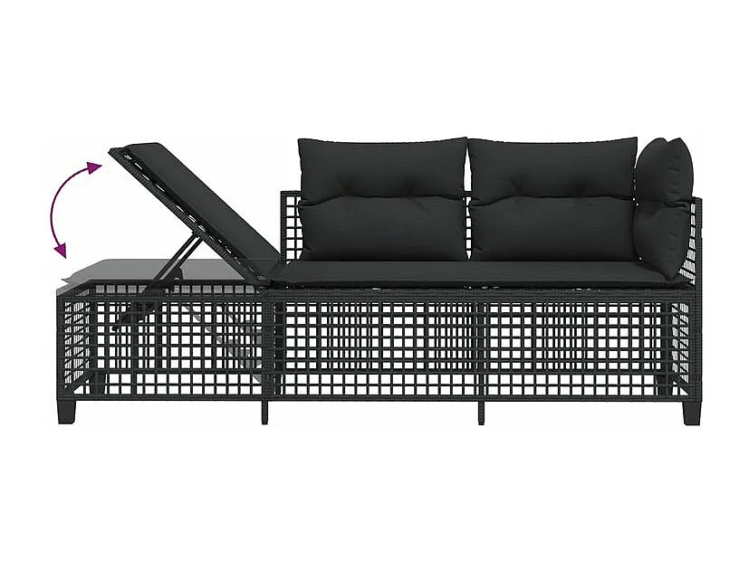 Salon de jardin d'angle 3 pcs avec coussins noir résine tressée