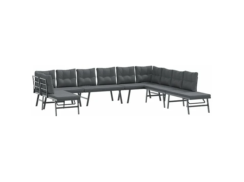 Ensemble de bancs de jardin avec coussins 7 pcs noir