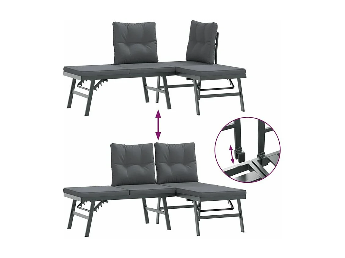 Ensemble de bancs de jardin avec coussins 7 pcs noir