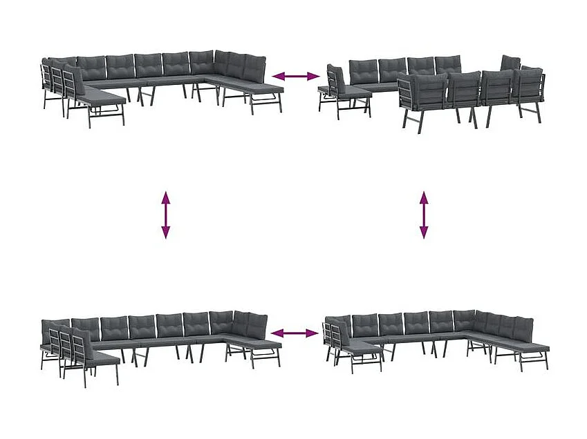 Ensemble de bancs de jardin avec coussins 7 pcs noir