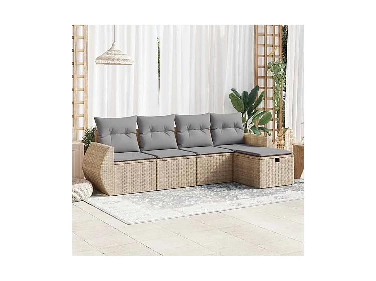 Salon de jardin avec coussins 5 pcs beige résine tressée
