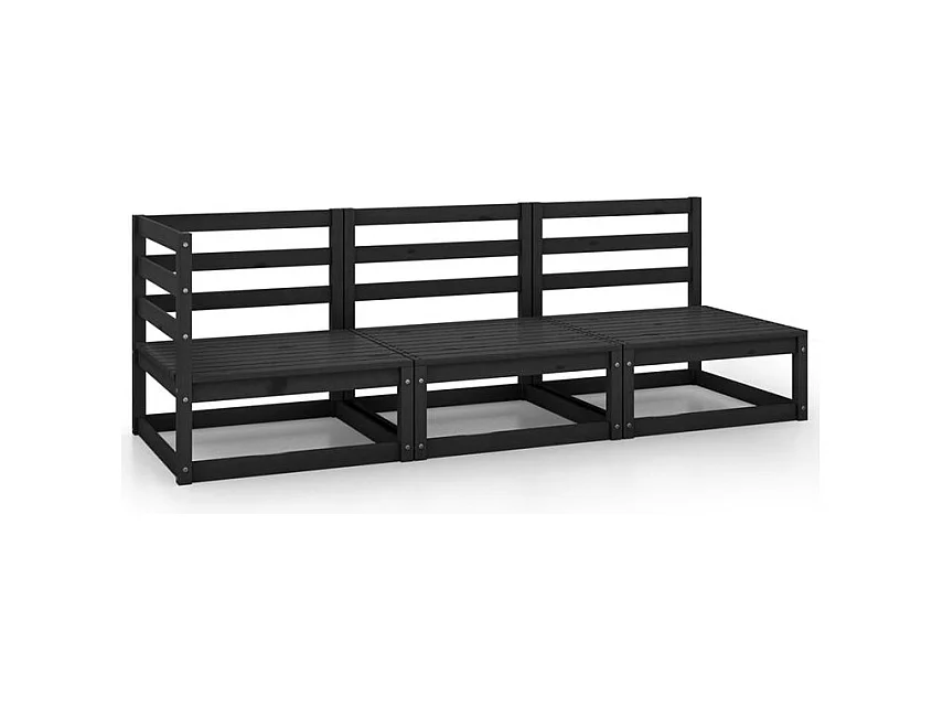 Salon de jardin 3 pcs noir bois de pin massif