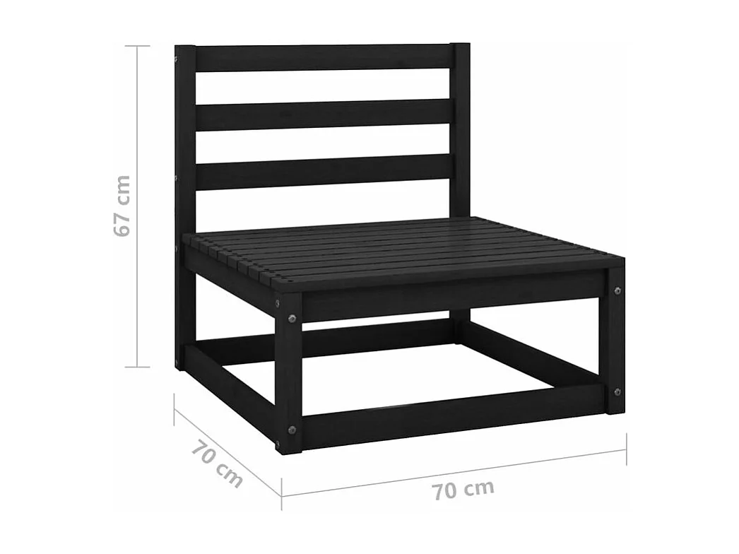 Salon de jardin 3 pcs noir bois de pin massif