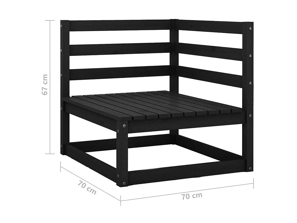 Salon de jardin 3 pcs noir bois de pin massif