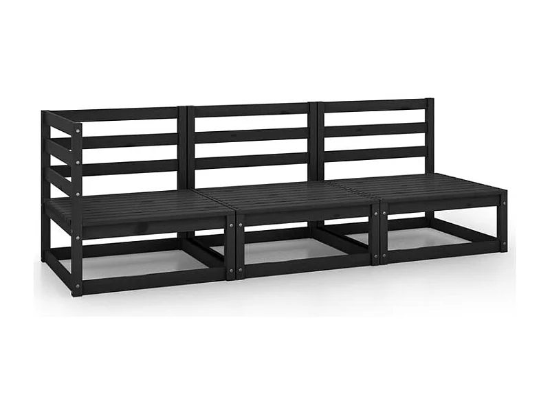 Salon de jardin 3 pcs noir bois de pin massif