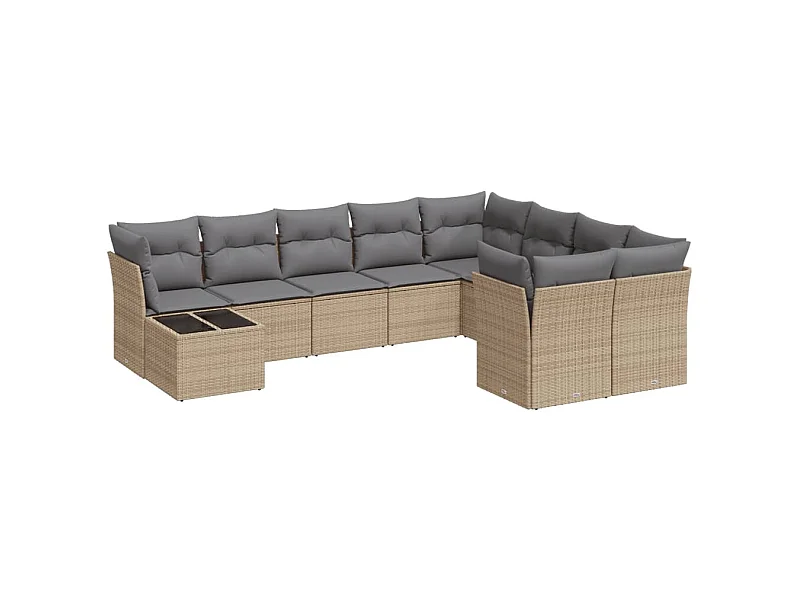 Salon de jardin avec coussins 10 pcs beige résine tressée