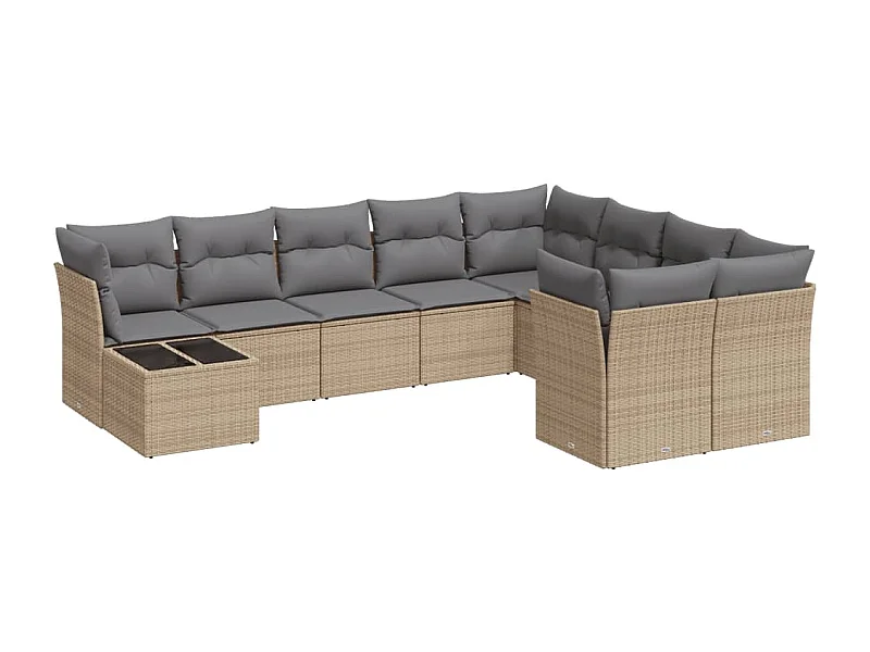 Salon de jardin avec coussins 10 pcs beige résine tressée