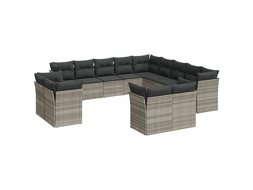 Salon de jardin avec coussins 13 pcs gris clair résine tressée