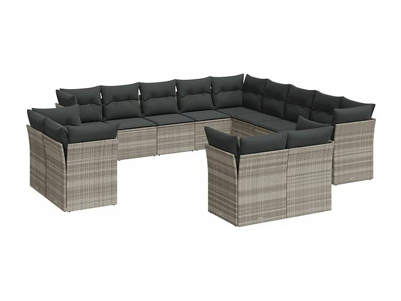 Salon de jardin avec coussins 13 pcs gris clair résine tressée
