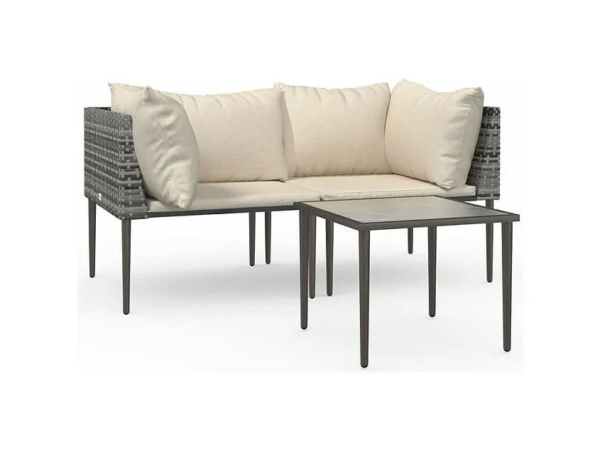 Salon de jardin 3 pcs avec coussins Gris Résine tressée