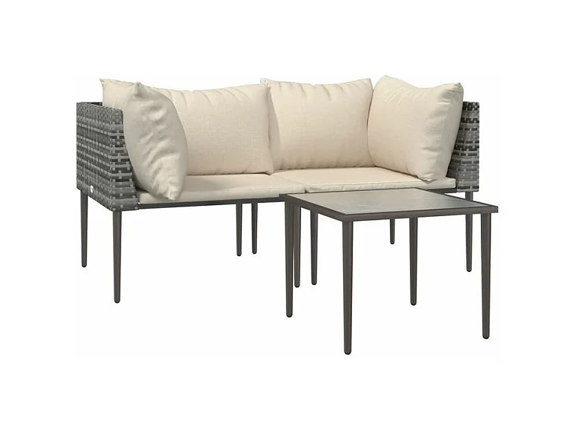 Salon de jardin 3 pcs avec coussins Gris Résine tressée