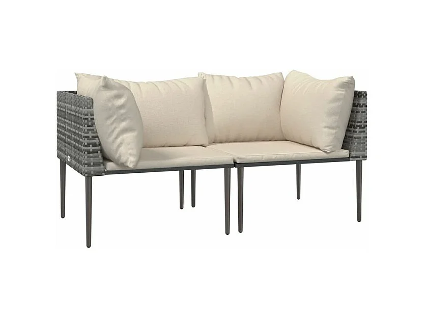 Salon de jardin 3 pcs avec coussins Gris Résine tressée