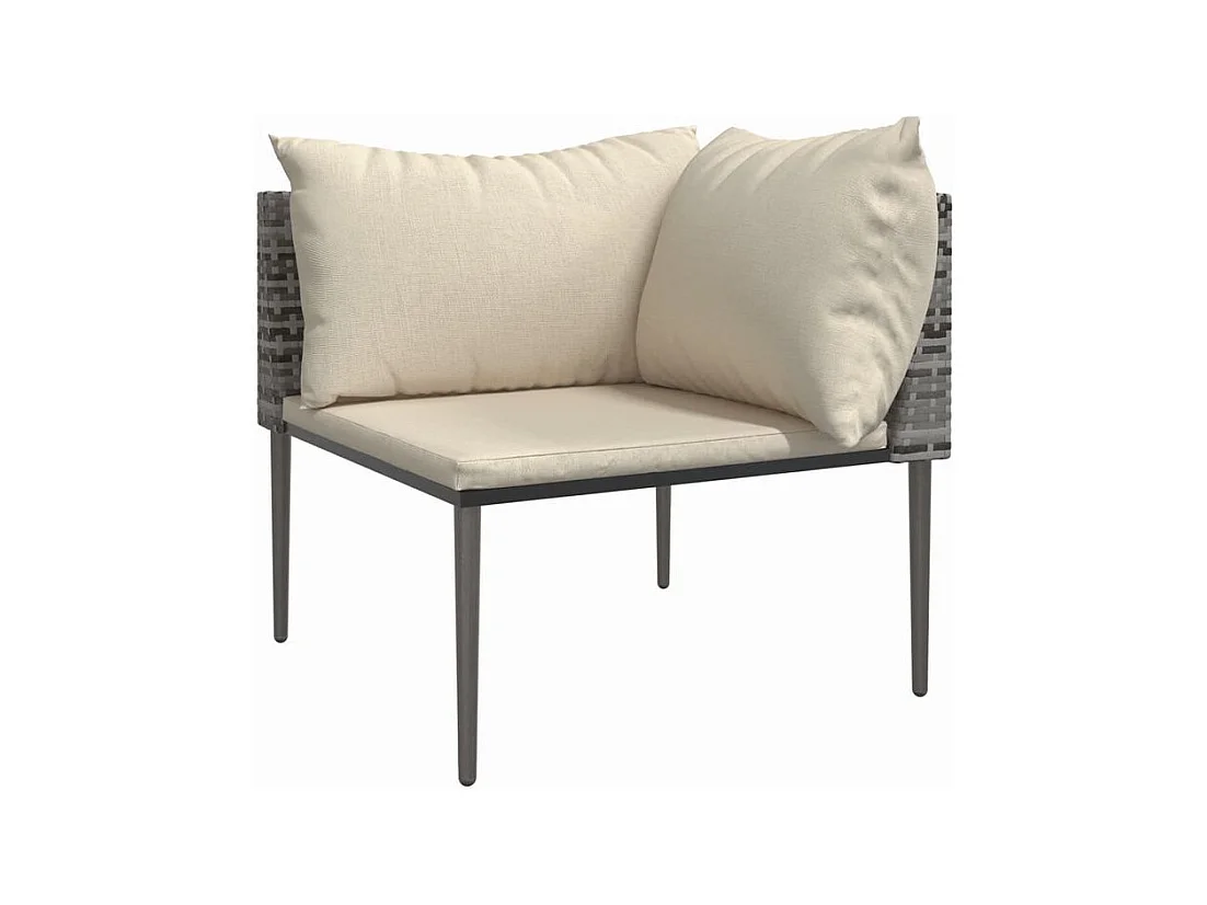 Salon de jardin 3 pcs avec coussins Gris Résine tressée